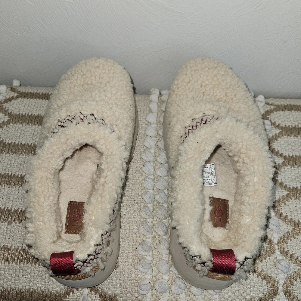 Tazz Ugg Heritage Braid Slippers Shearling Chunky Platform Shoes Clogs Natural